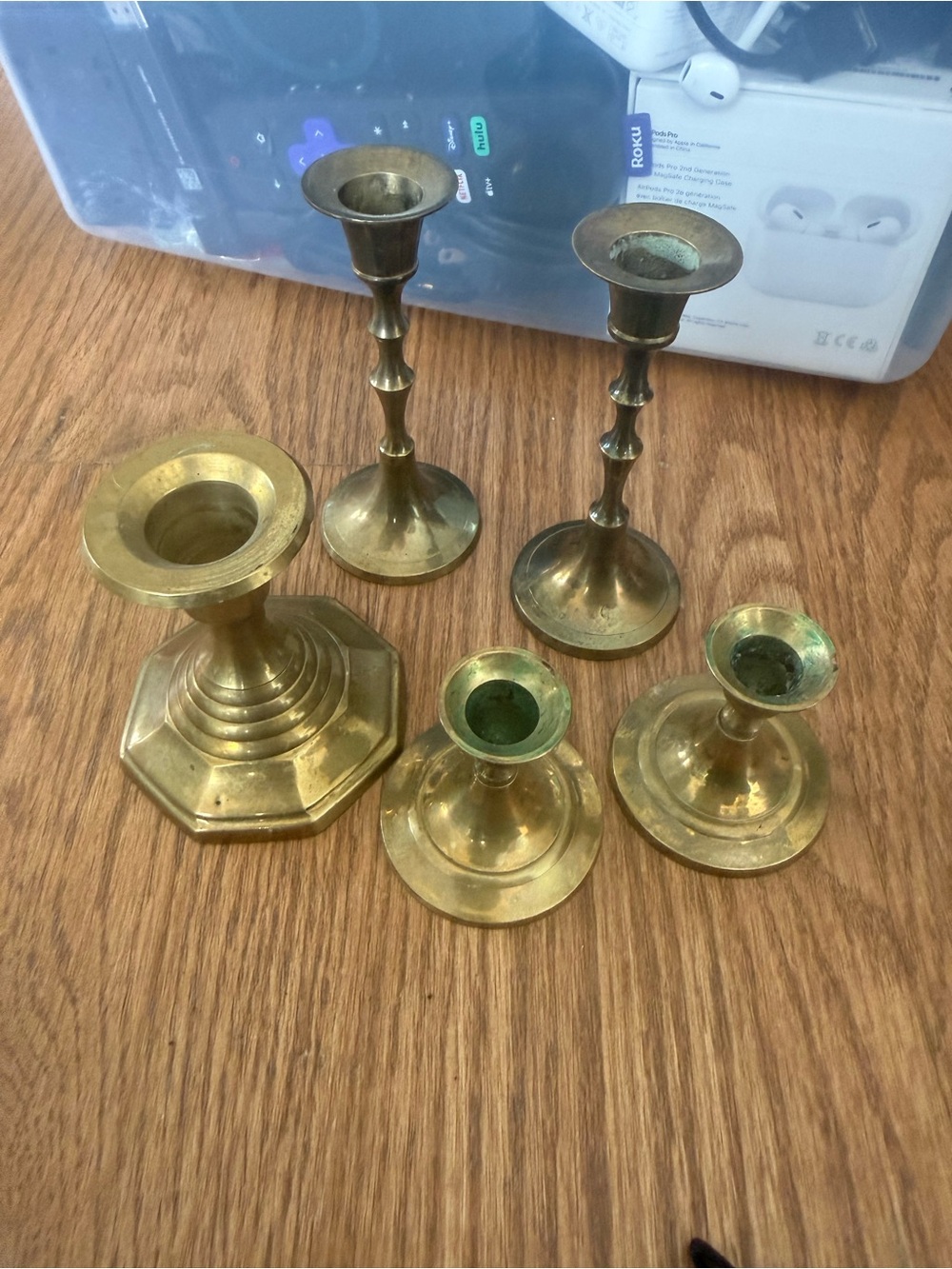 Set of 5 vintage brass candle holders